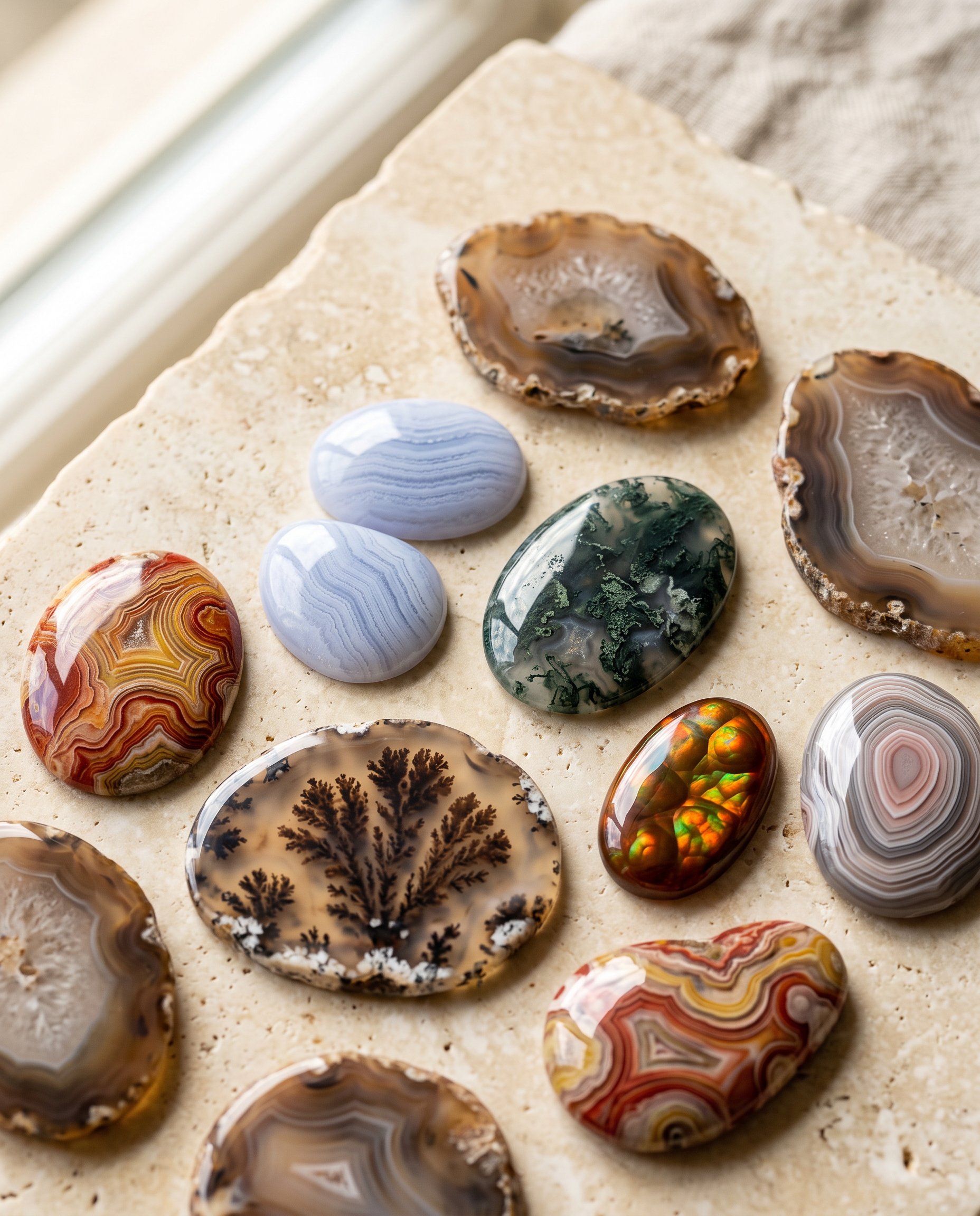 Loose natural Agate gemstones in multiple colors
