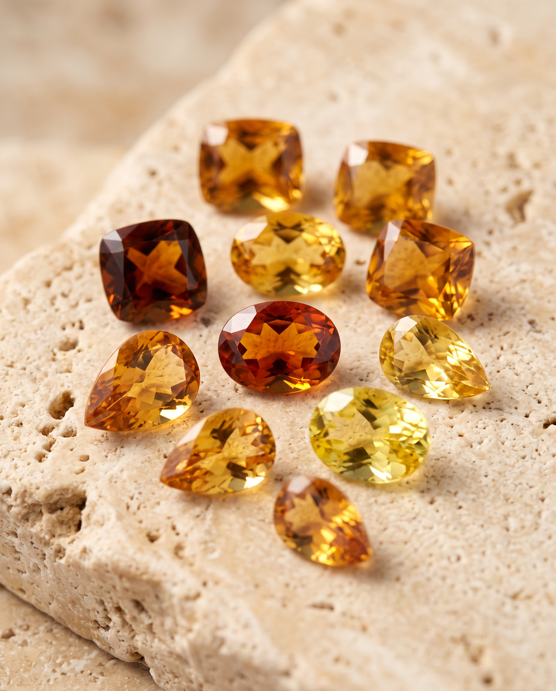 Loose natural Citrine gemstones in multiple colors