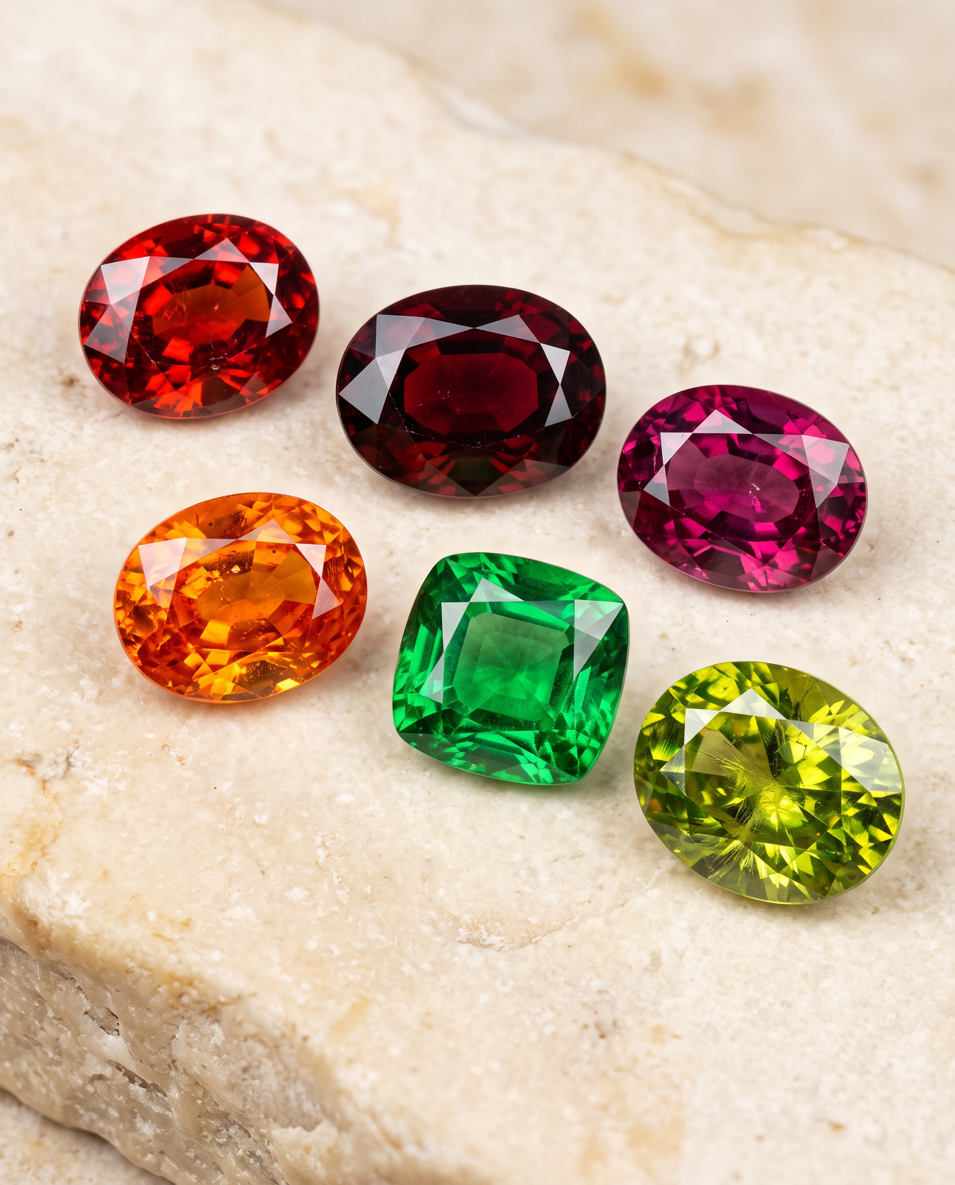 Natural garnets in a range of colors