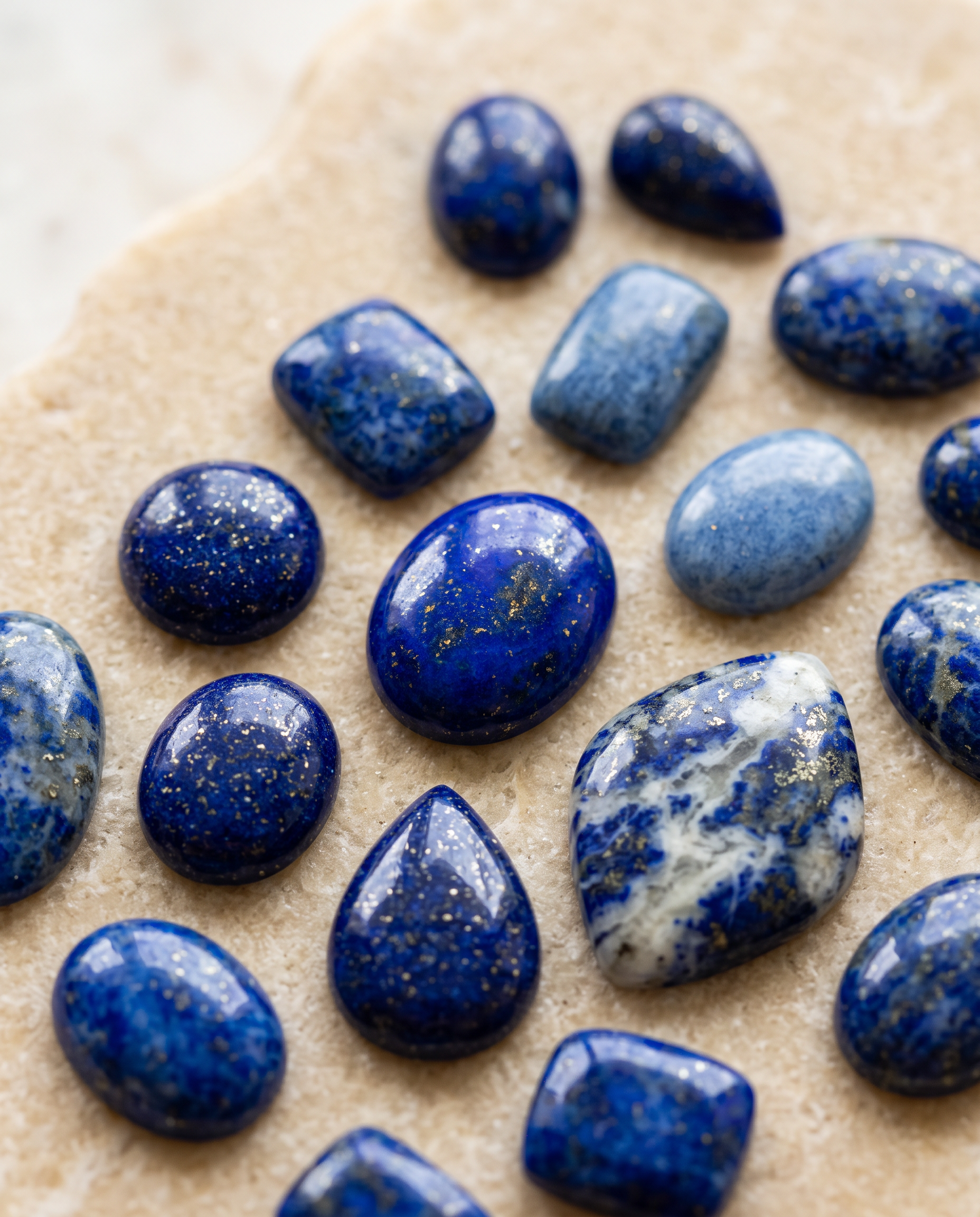 Loose natural Lapis Lazuli gemstones in multiple colors
