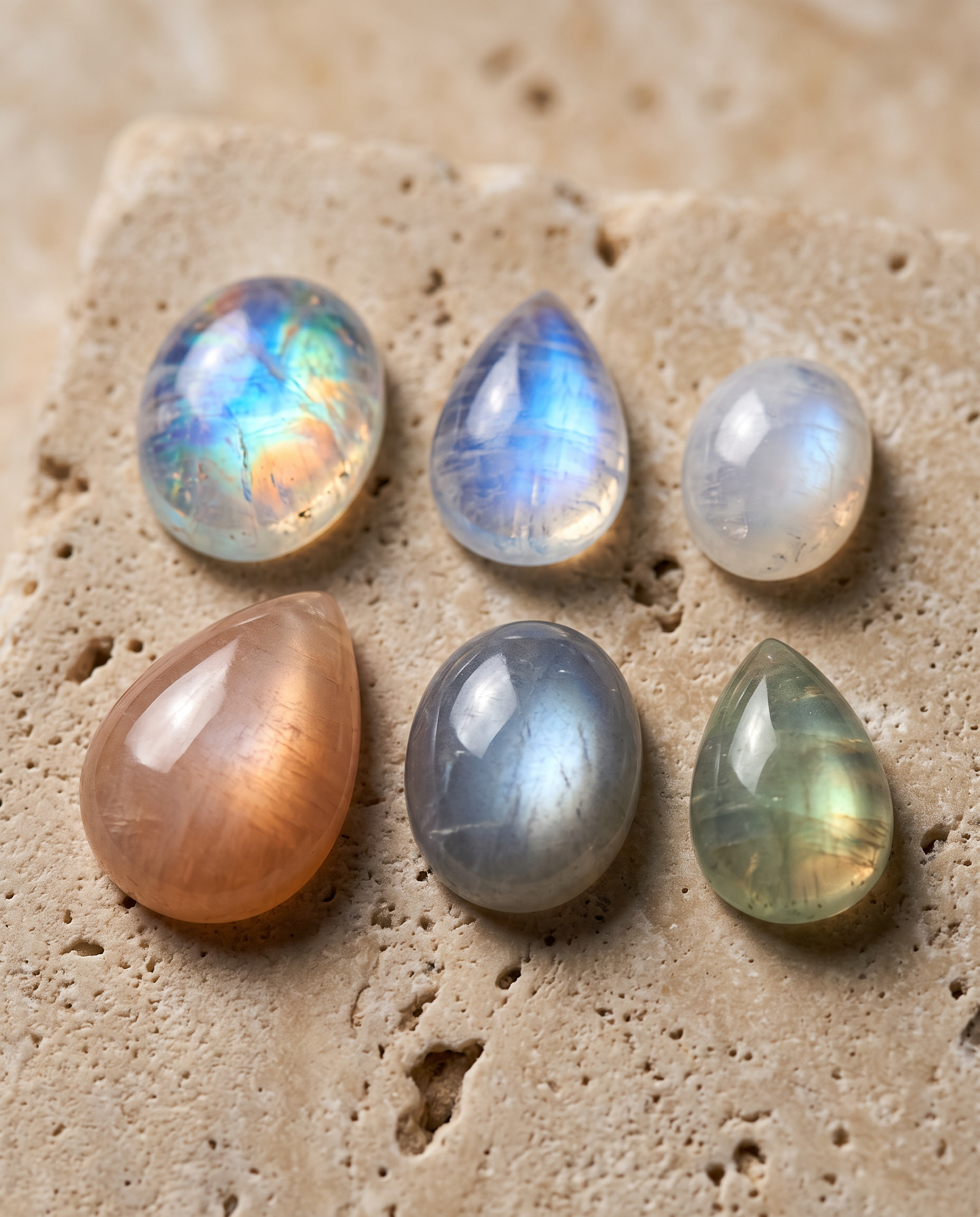 Loose natural Moonstone gemstones in multiple colors