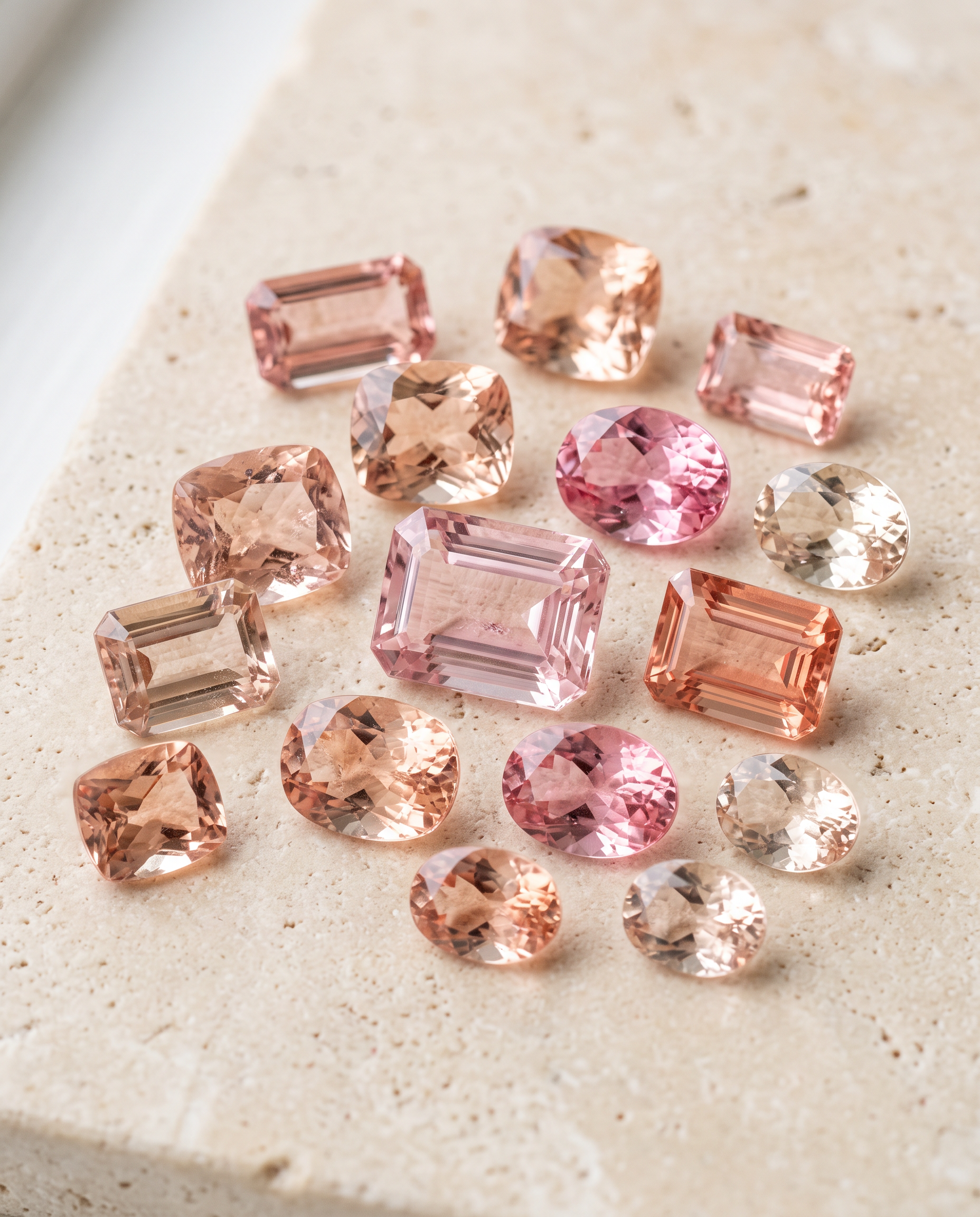 Loose natural Morganite gemstones in multiple colors