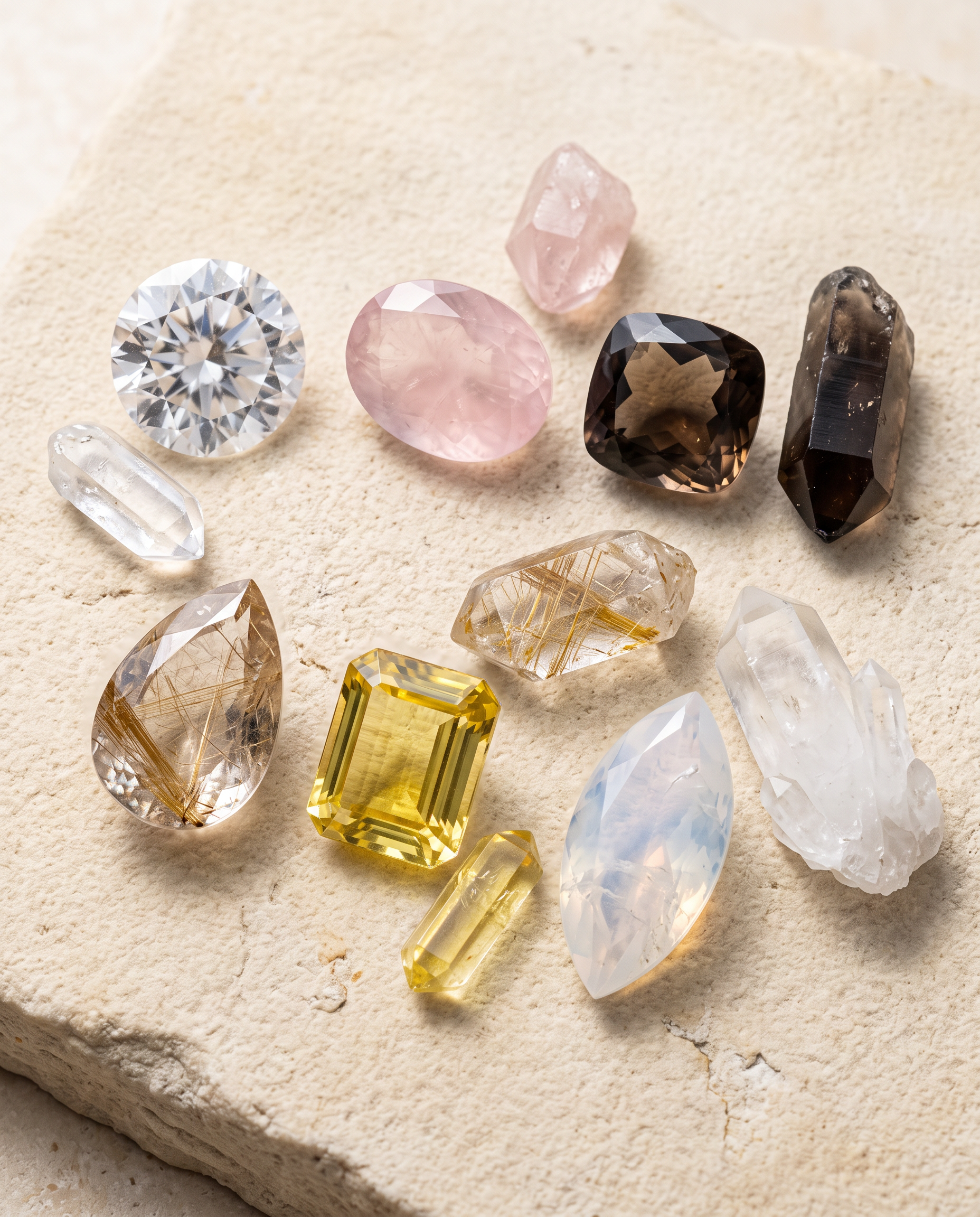 Loose natural Quartz gemstones in multiple colors
