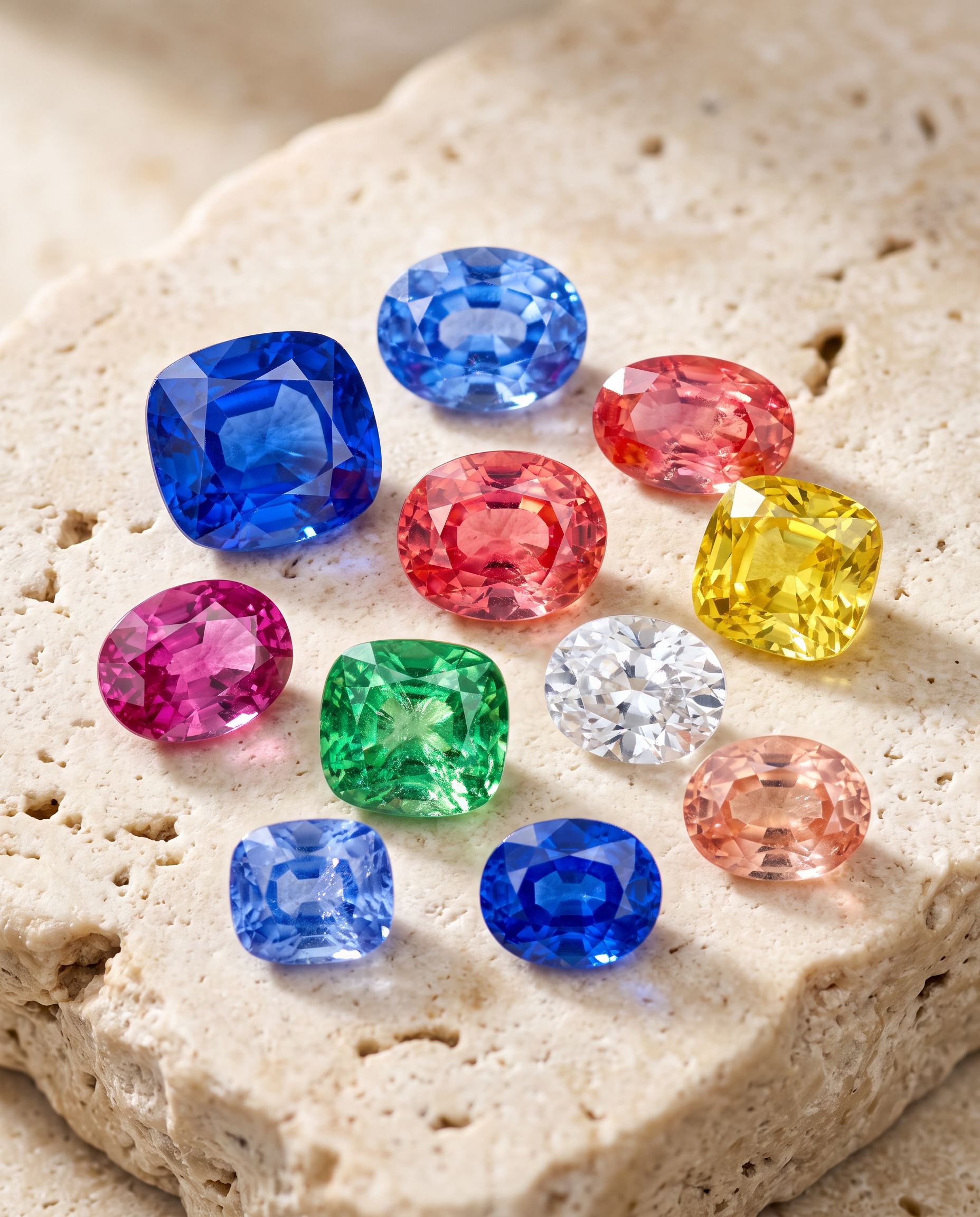 Natural sapphires in blue pink green and yellow colors