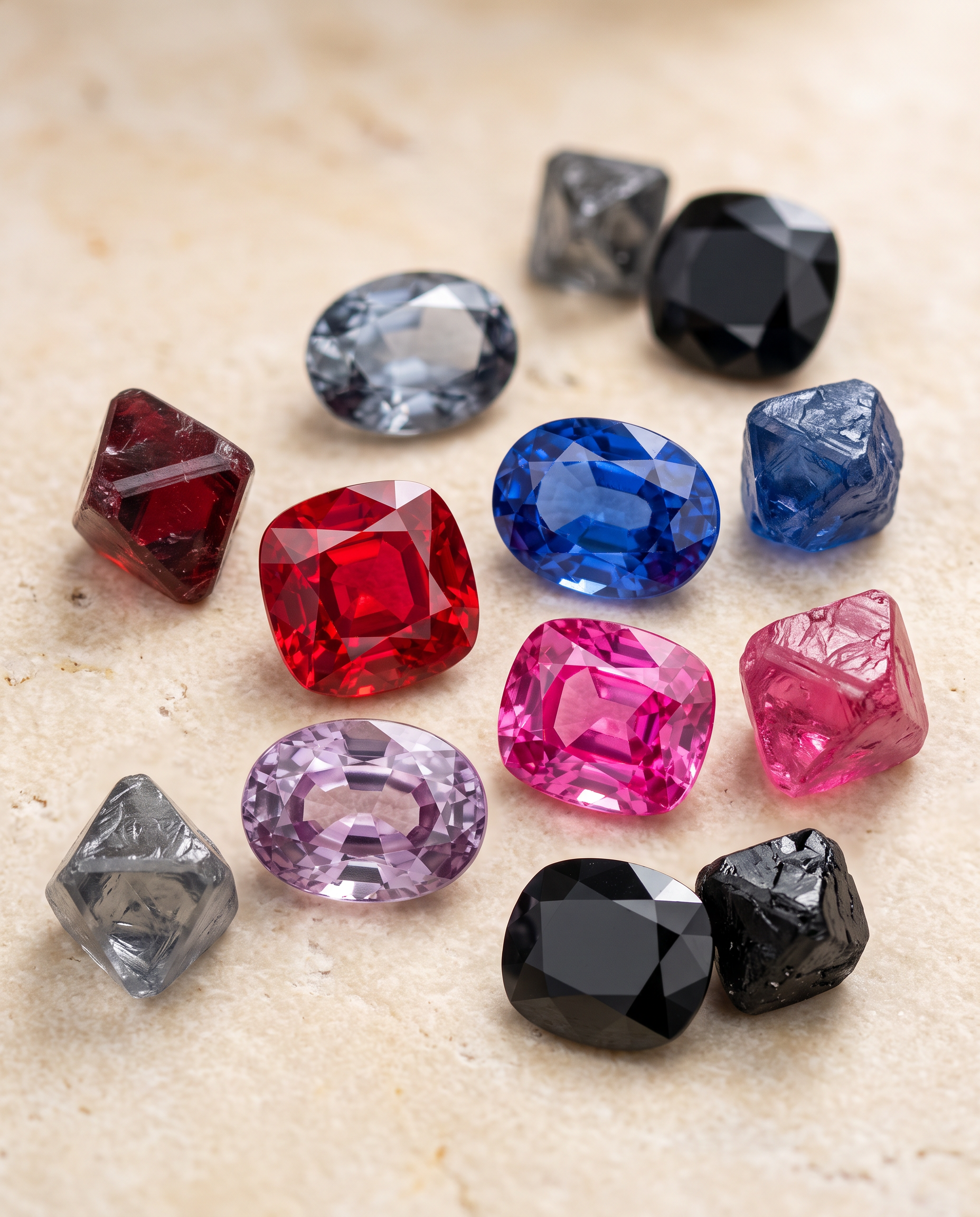 Loose natural Spinel gemstones in multiple colors