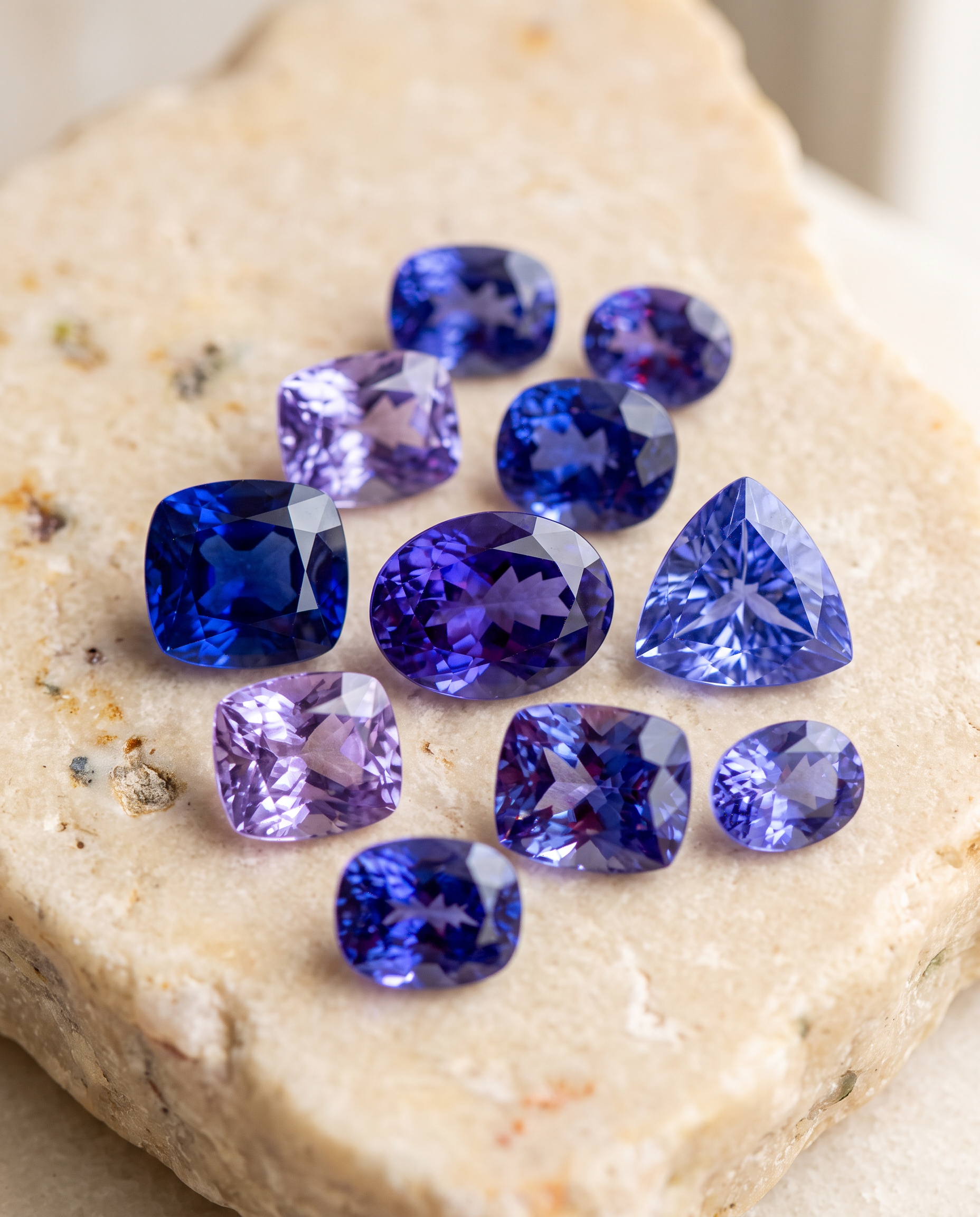 Natural tanzanites in blue violet colors