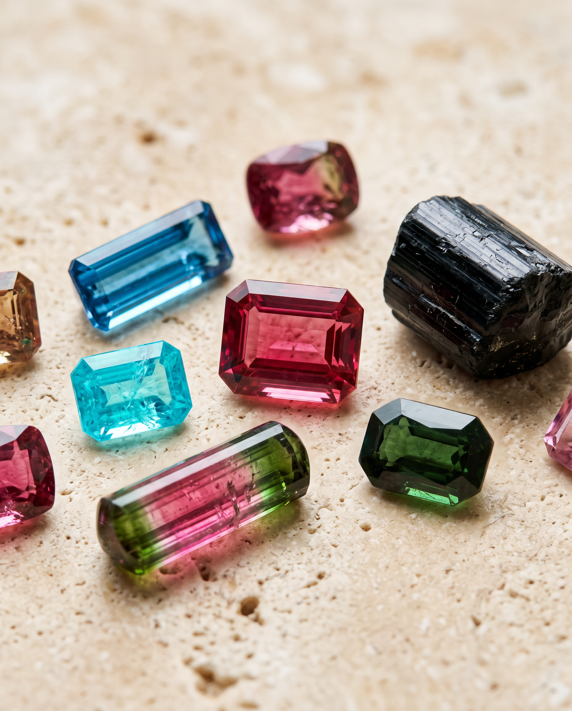 Natural tourmalines in a range of colors