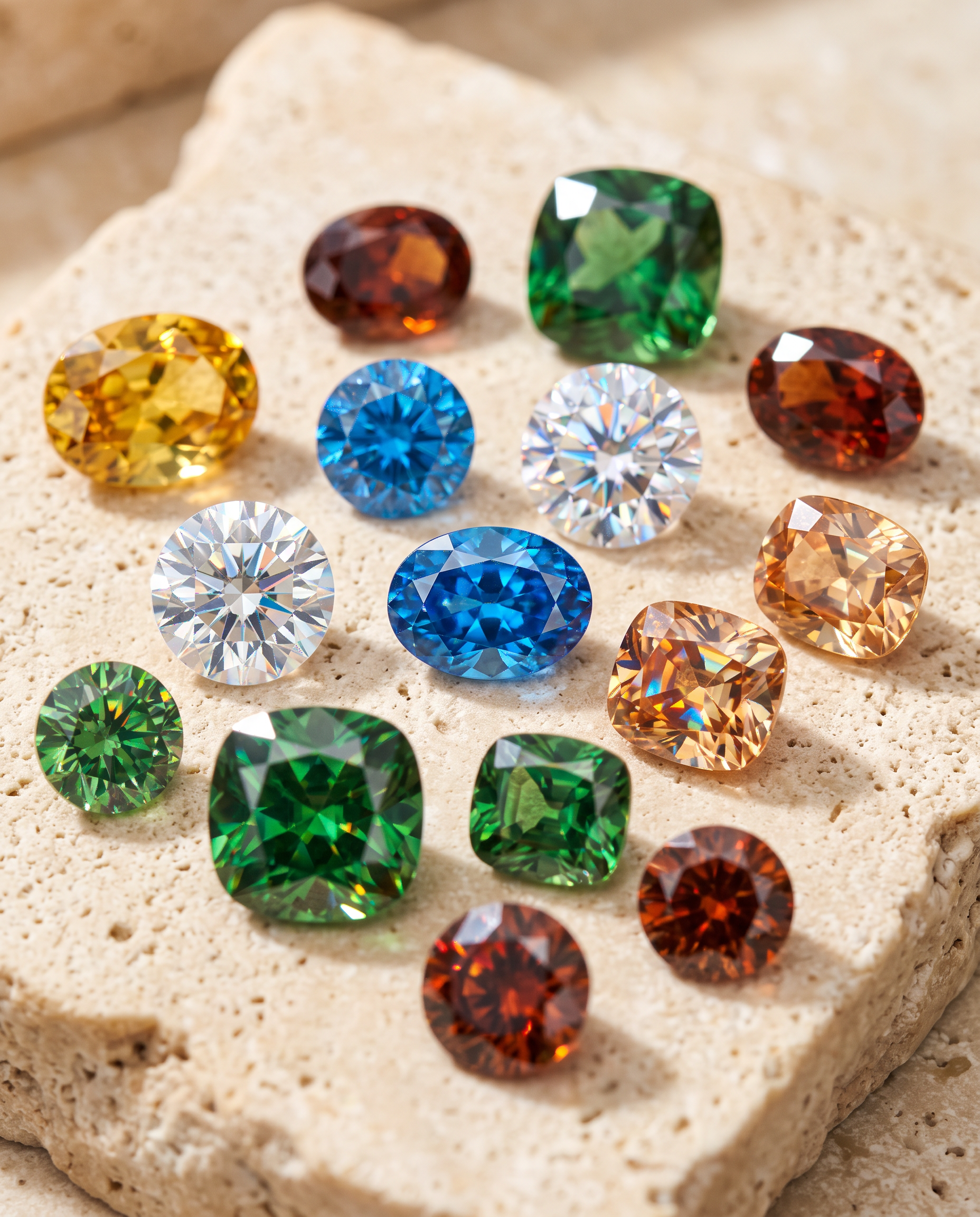 Loose natural Zircon gemstones in multiple colors